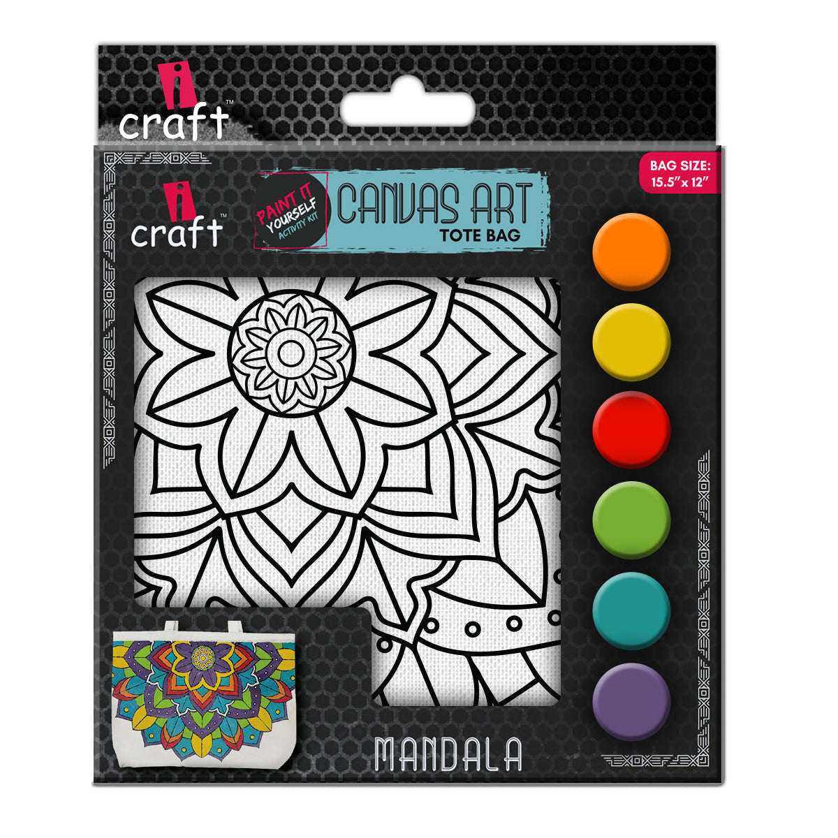 iCraft DIY Canvas Tote Bag Art Kit - Mandala Design for Kids iCraft